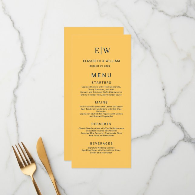 Menu Fleur à rayons simples élégant avec Mariage Monogr (Devant/Arrière en situation)