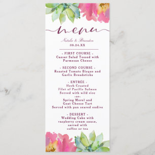 Menu Fleur Chic Mint & Blush Pink Floral Dîner