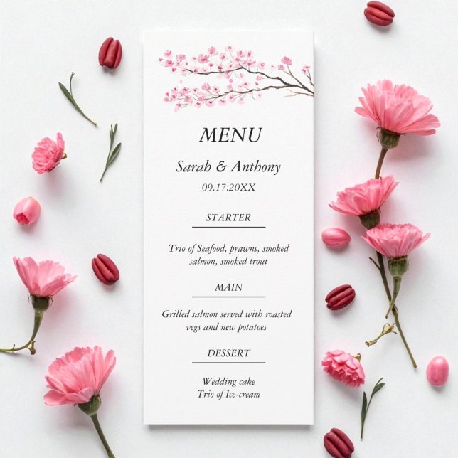 Menu Fleur de cerisier rose Botanique Floral Mariage (Créateur téléchargé)