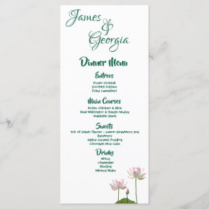 Menu Fleur Lotus rose Mariage personnalisé