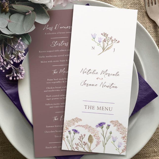 Menu Fleur sauvage aquarelle chaise mariage (Créateur téléchargé)