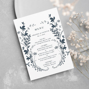 Menu Fleur sauvage blanc et marine Silhouette Mariage d