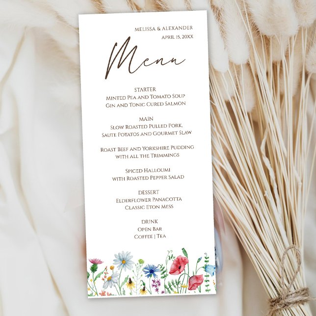 Menu Fleur sauvage Boho Mariage (Créateur téléchargé)