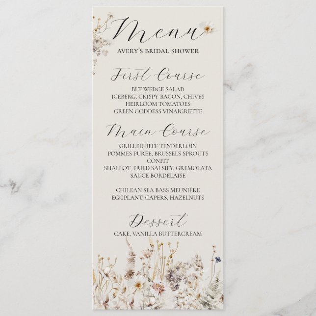 Menu Fleur sauvage Boho Rustic Elegant Fête des mariées (Devant)