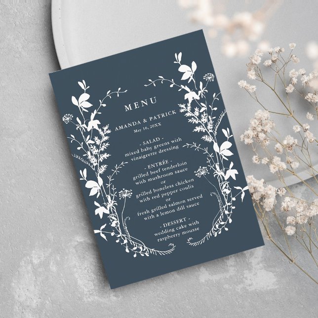 Menu Fleur sauvage de la marine Silhouette Mariage de c (Créateur téléchargé)