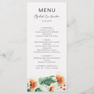 Menu Fleur sauvage d'été mariage à fleurs vert orange
