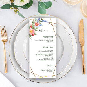 Menu Fleur sauvage Faux Gold Foil Cadre géométrique Rus