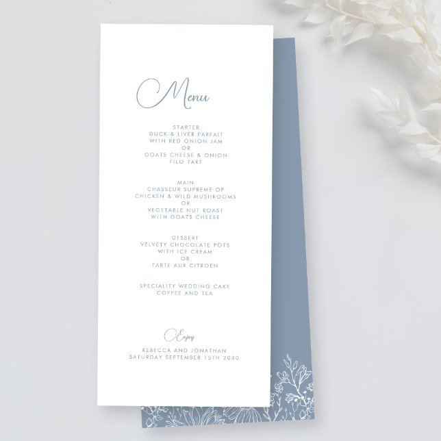 Menu Fleur sauvage Floral Elegant Dusty Blue Mariage Me (Créateur téléchargé)