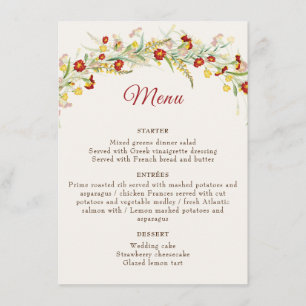 Menu Fleur sauvage Jaune Marigold Mariage de feuillage