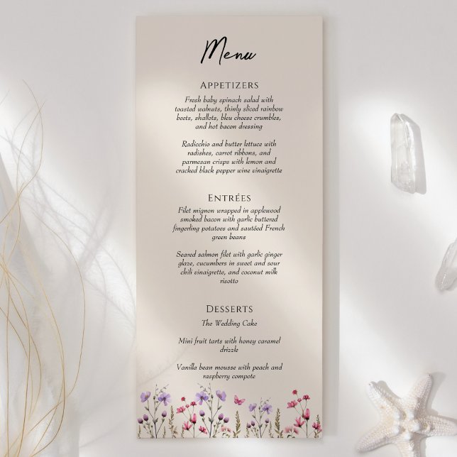 Menu Fleur sauvage moderne Beige Mariage plat (Créateur téléchargé)
