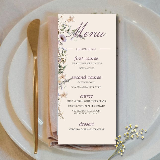 Menu Fleur sauvage moderne Mariage de monogramme (Créateur téléchargé)