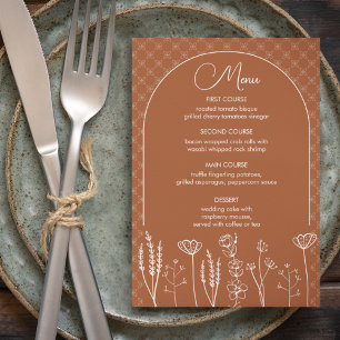 Menu Fleur sauvage orange brûlé Mariage d'arc de Bohême