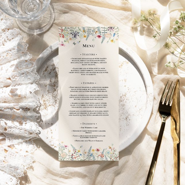 Menu Fleur sauvage simple Fern Mariage beige plat (Créateur téléchargé)