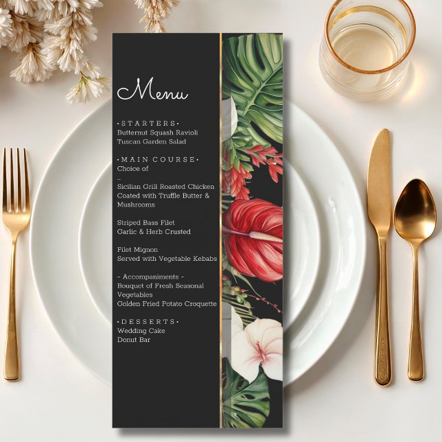 Menu Fleur tropicale et mariage feuille couleur foncé (Créateur téléchargé)