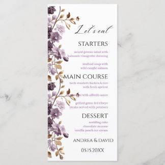 Menu Fleur violette et feuille d'or mangeons Weeding Me