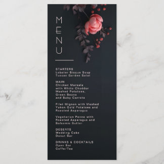 Menu Fleurs 3D Rose Sombre Romantique Mariage