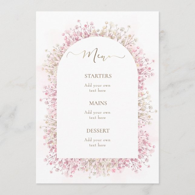 Menu fleurs blanches roses aquarelle  (Devant)