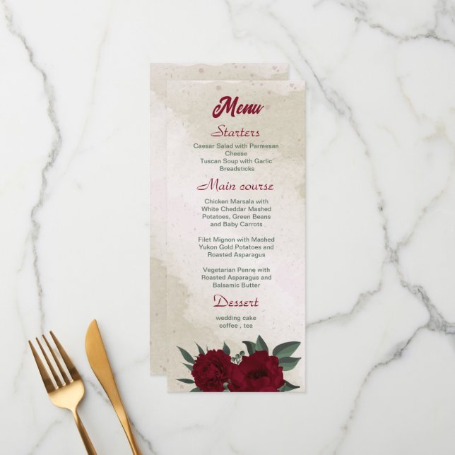 Menu Fleurs bourguignonnes mariage (Devant/Arrière en situation)