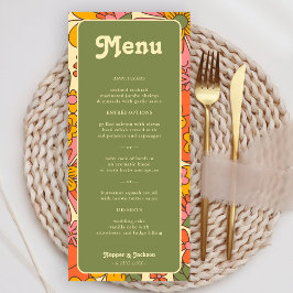 Menu Fleurs colorées Motif Retro Boho les années 70 Mar