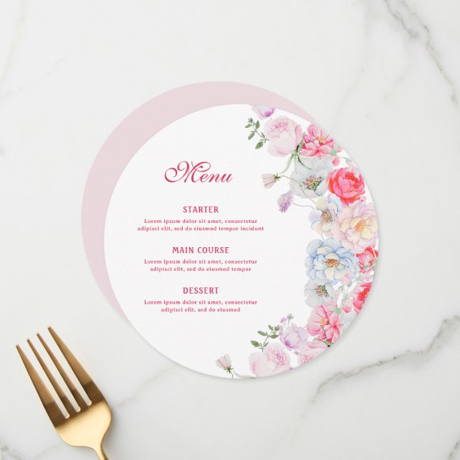 Menu Fleurs d'aquarelle rondes (Devant/Arrière en situation)