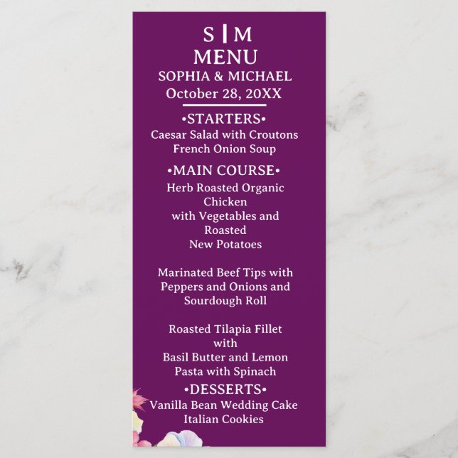 Menu Fleurs d'aquarelle rose bleu Mariage de code QR (Devant)