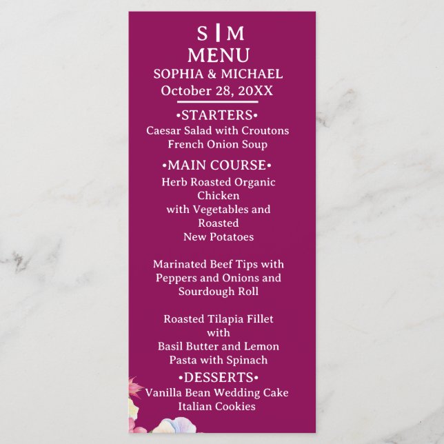 Menu Fleurs d'aquarelle rose bleu Mariage de code QR (Devant)