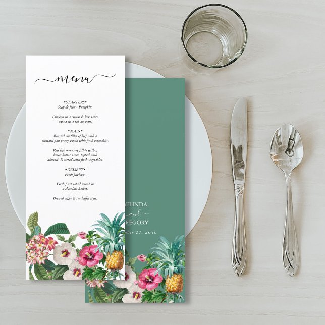 Menu Fleurs d'aquarelle tropicale et Mariage de verdure (Tropical Watercolor Flowers & Greenery Wedding Menu)