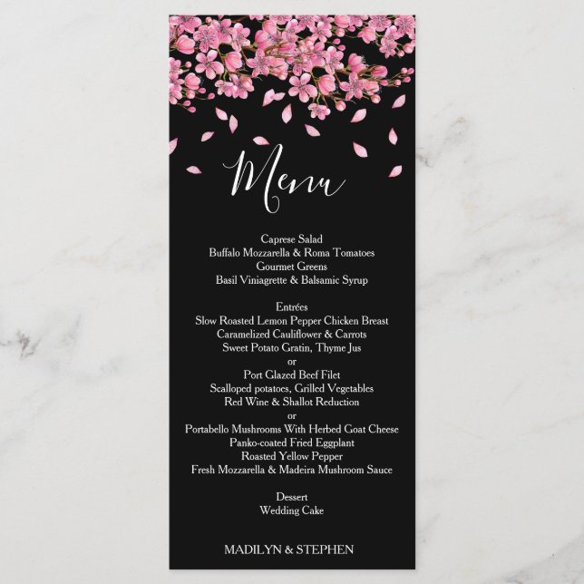 Menu Fleurs De Cerisier Rose À La Réception Du Mariage  (Devant)