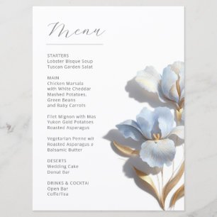 Menu Fleurs de lys 3D stylisées bleu or