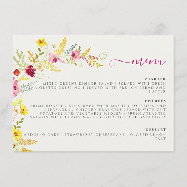 Menu Fleurs d'orchidées violettes roses Mariage de cour (Devant)