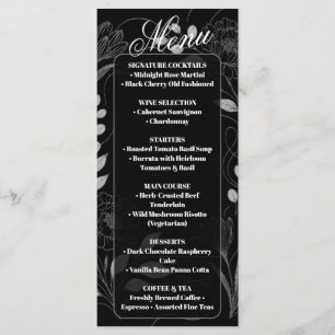Menu Fleurs gothiques sombres Mariage monochrome noir e