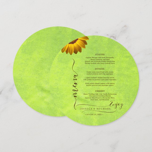 Menu Fleurs jaunes sur Mariage vert Abstrait (Devant / Derrière)