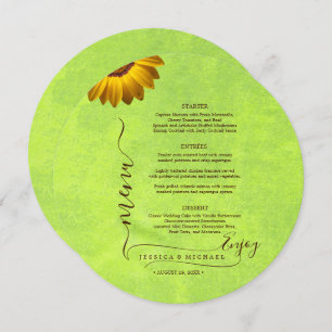 Menu Fleurs jaunes sur Mariage vert Abstrait
