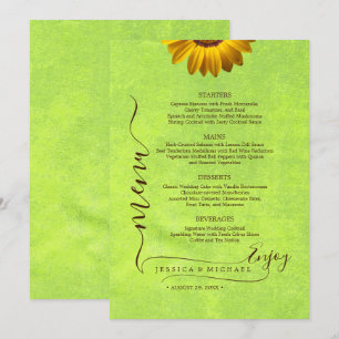 Menu Fleurs jaunes sur Mariage vert Abstrait