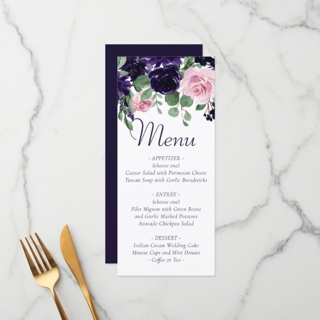 Menu Fleurs luxuriantes | Garland pourpre et rose (Devant/Arrière en situation)