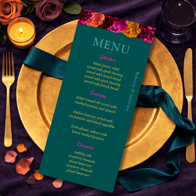 Menu Fleurs modernes rose vert jaune (Créateur téléchargé)
