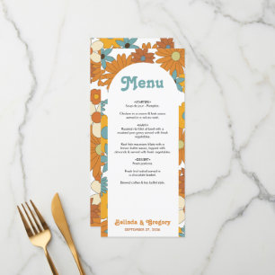 Menu Fleurs rétro colorées 60's 70's Mariage