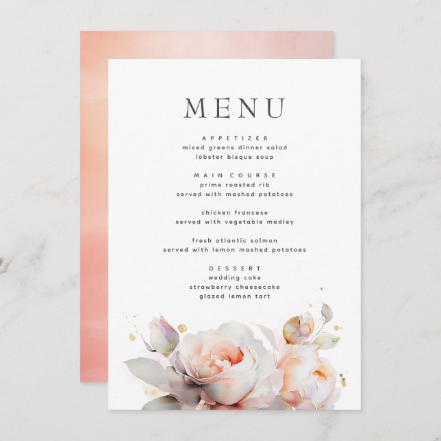 Menu Fleurs roses Boho d'été Mariage botanique (Devant / Derrière)
