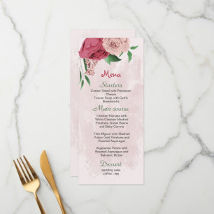 Menu fleurs roses vert feuille mariage botanique