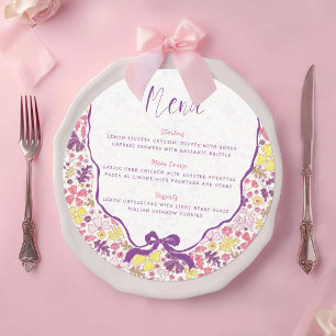 Menu Fleurs sauvages à nœud rose violet Baby Shower