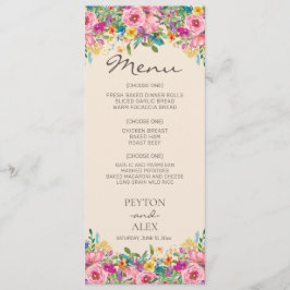 Menu Fleurs sauvages Boho bleu rose jaune Aquarelle