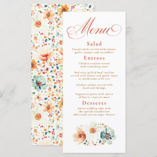 Menu Fleurs sauvages d'aquarelle Boho Mariage de automn