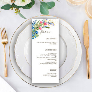 Menu Fleurs sauvages d'aquarelle et Mariage rustique de