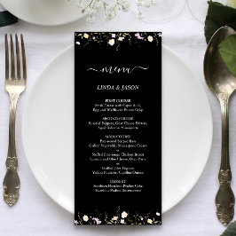 Menu Fleurs Sauvages Élégantes Noir & Blanc Mariage Flo