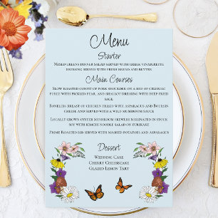 Menu Fleurs sauvages Floral Blue Champhrooms Mariage