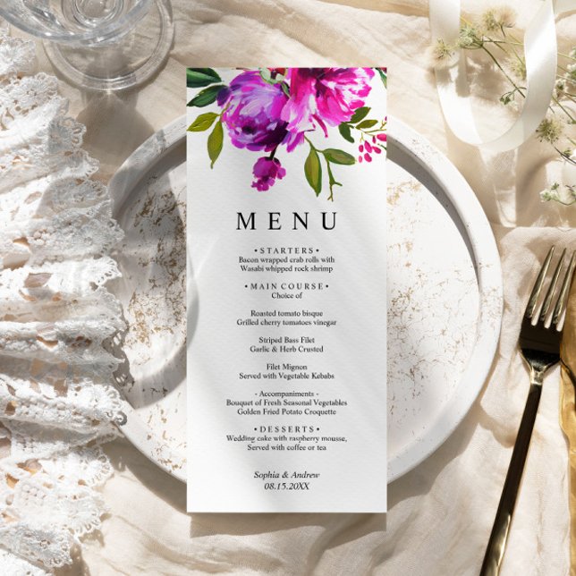 Menu Fleurs violettes & Leves vertes Mariage Floral (Créateur téléchargé)