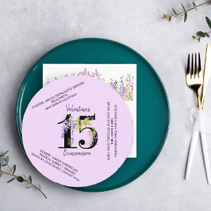 Menu Floral 15 Purple Wisteria Quinceanera Anniversaire