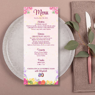 Menu Floral 80e anniversaire - Pastel Elegant 80 ans