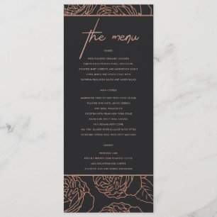 MENU FLORAL BLUSH ROSE ROSE GOLD NOIR ÉLÉGANT