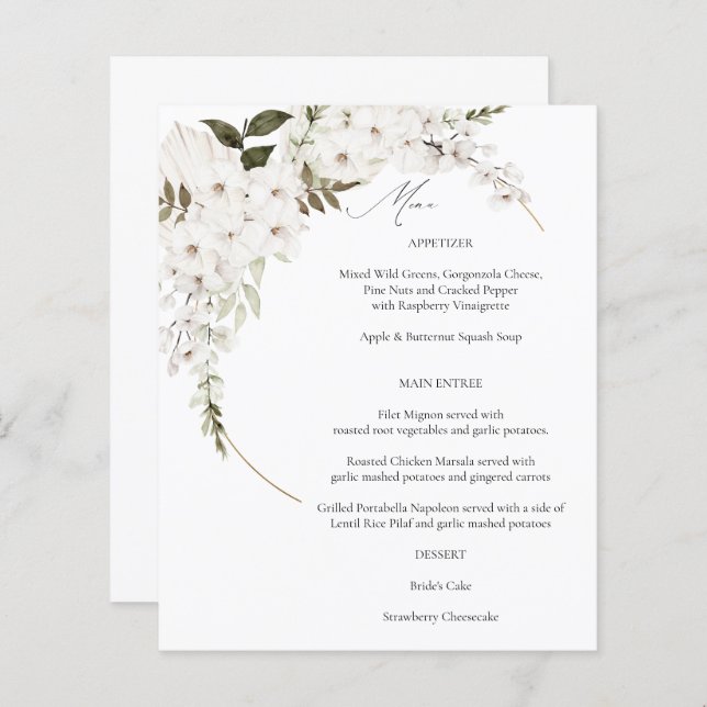 Menu Floral Boho Blanc Budget (Devant / Derrière)